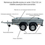 Remorque double essieu 235T en acier – bâche plate incluse – Image 3